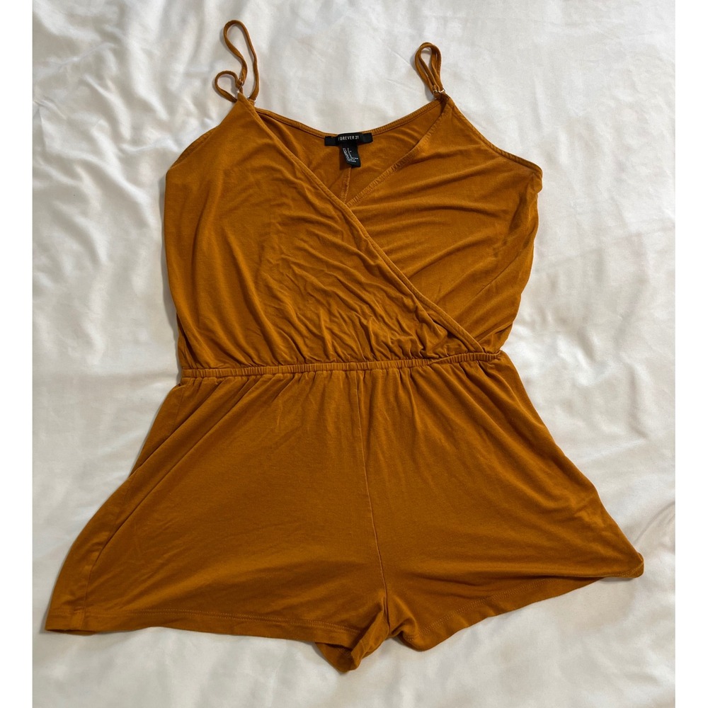 Forever 21 Burnt Orange Romper Womens Small V-Neck Spaghetti Strap